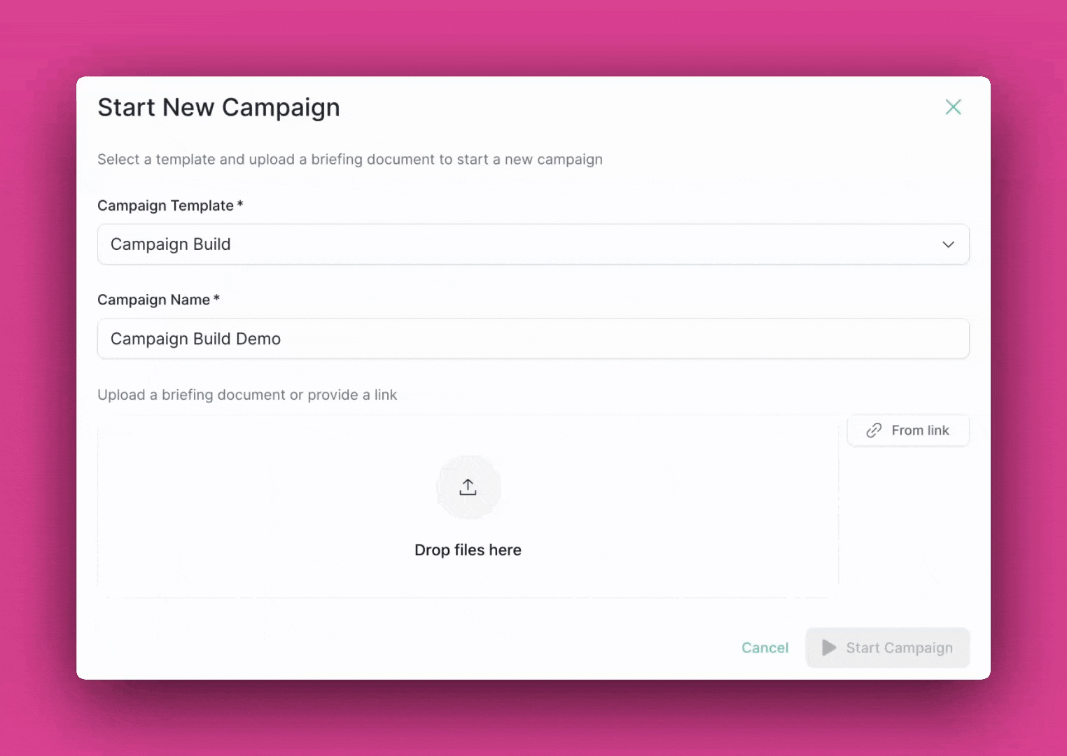 Mary reading a rough campaign brief and building out the program structure